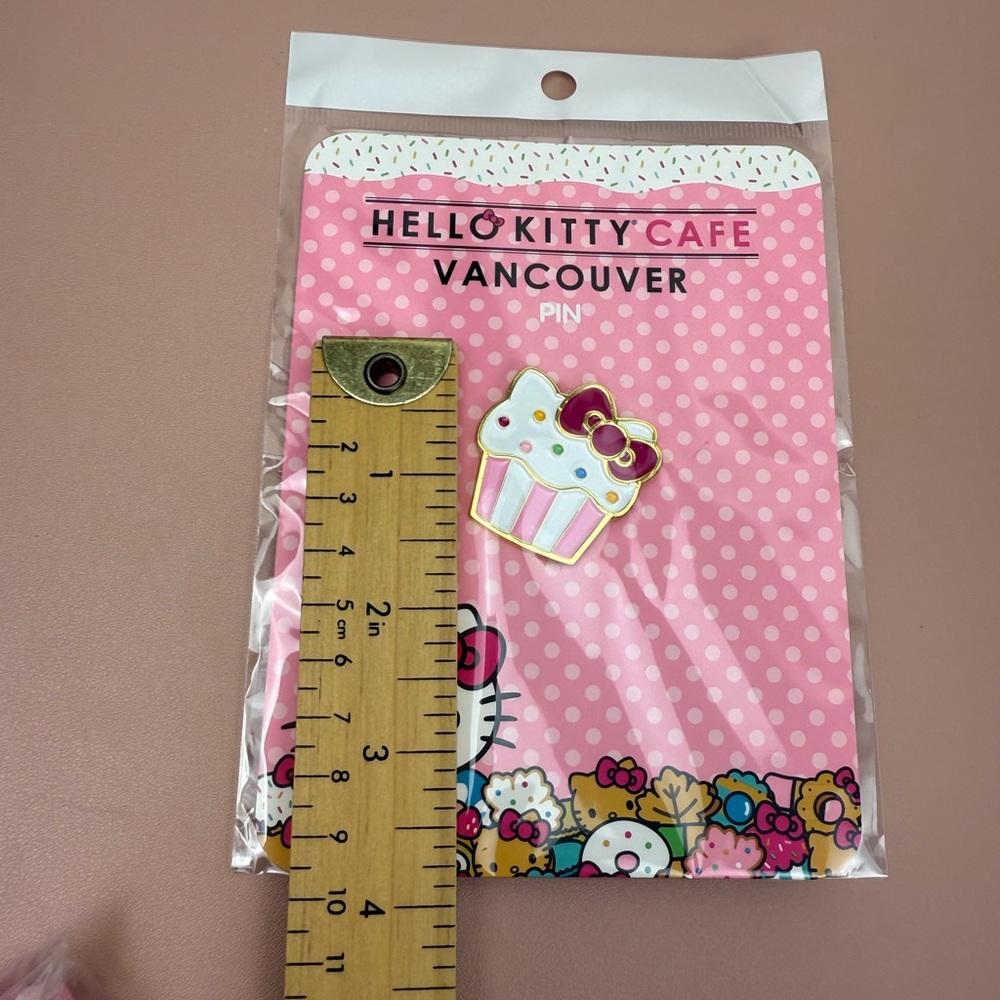 NEW Hello Kitty Pink White Cupcake Enamel Pin with Gold Accents